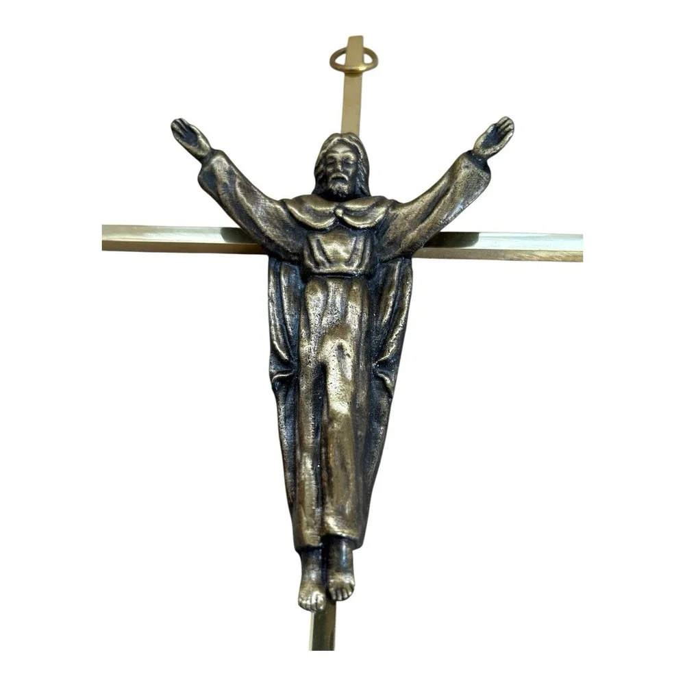Vintage Brass Wall Crucifix Risen Christ Jesus Mid Century Modern‎ Catholic